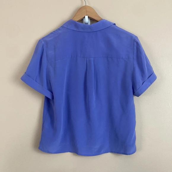Marcs- 100% Silk Slightly Cropped Purple Button Down Short Sleeve Blouse - Picture 8 of 11